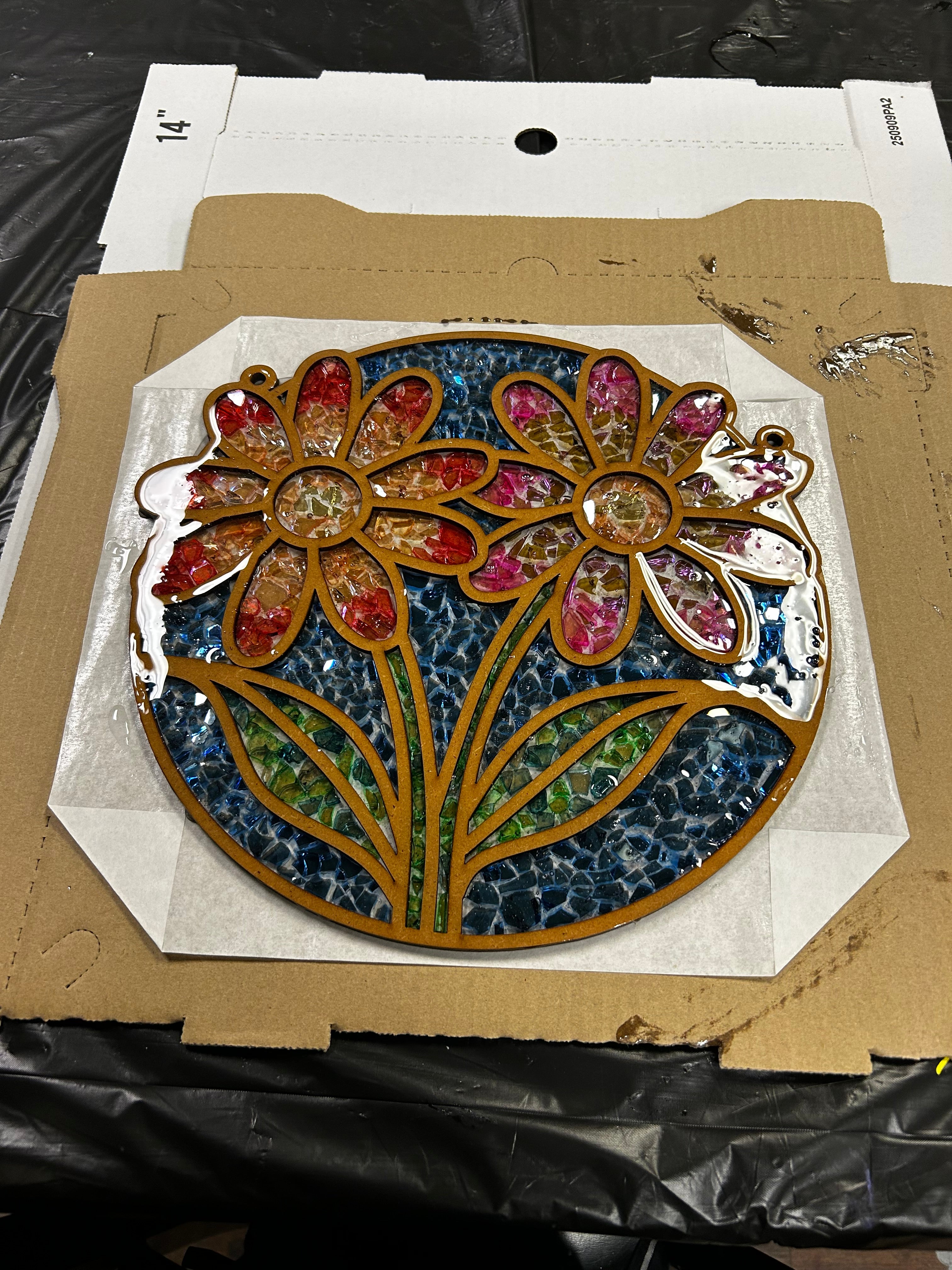 DIY Flowers Crushed Glass Suncatcher