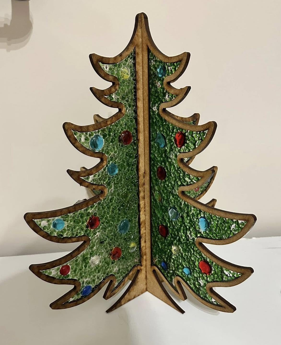 3D 15" Standing Tree Crushed Glass Suncatcher