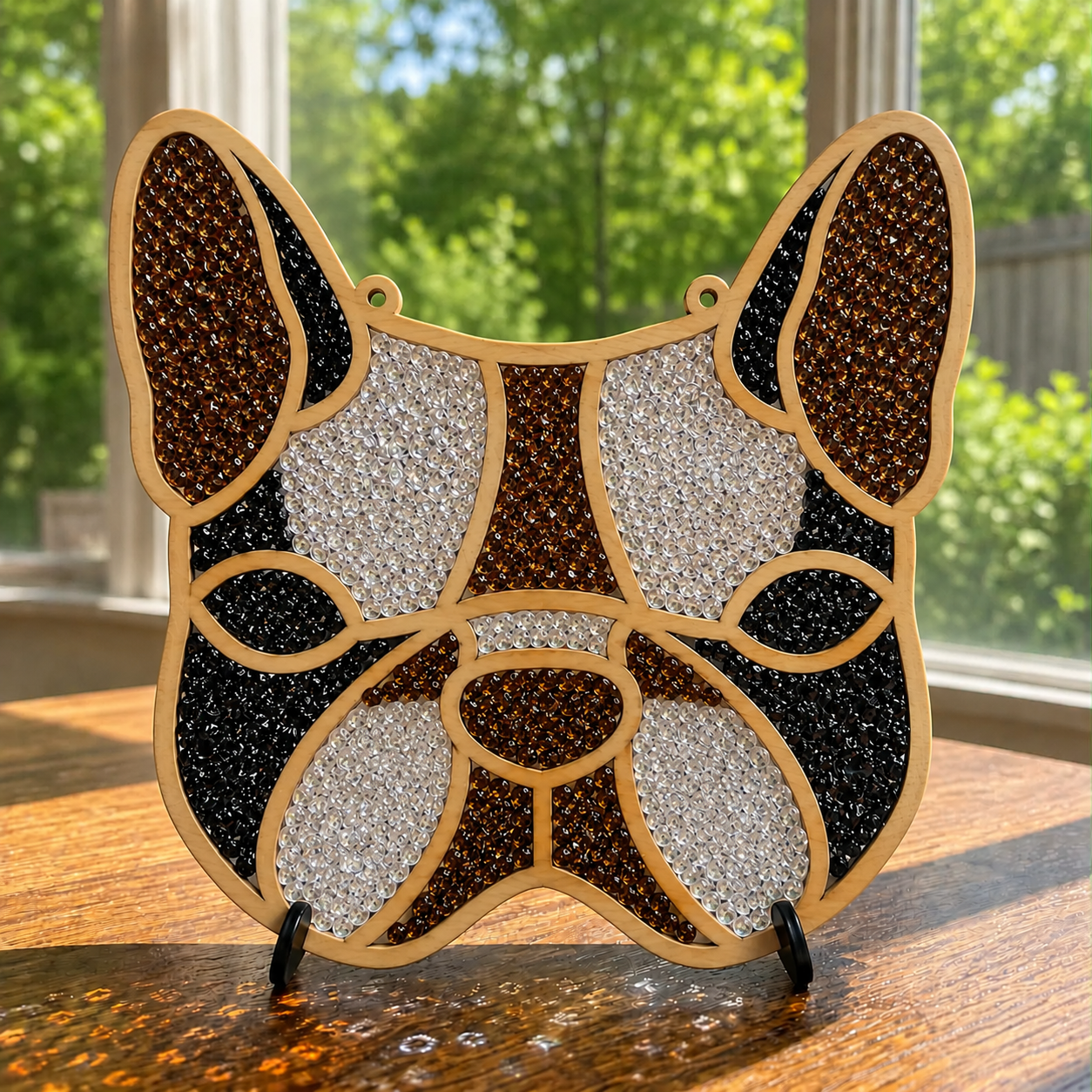 DIY Frenchie Crushed Glass Suncatcher