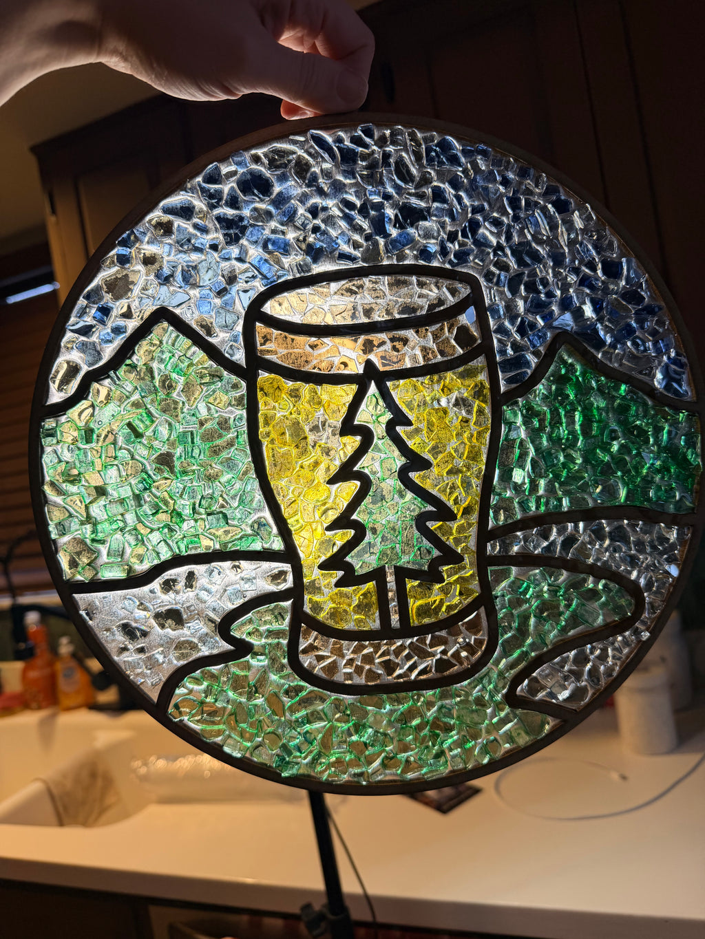 DIY Beer Glass in the Mountains Crushed Glass Suncatcher