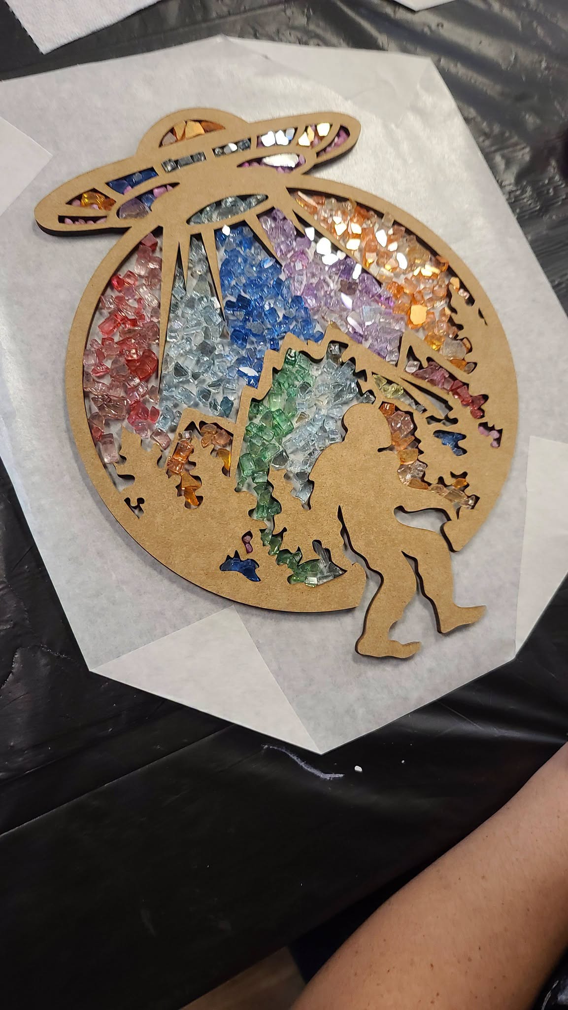 DIY Big Foot Crushed Glass Suncatcher