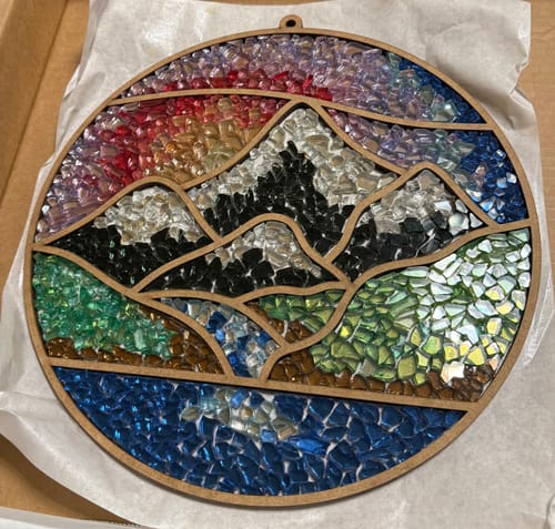DIY Mountain Range Crushed Glass Suncatcher