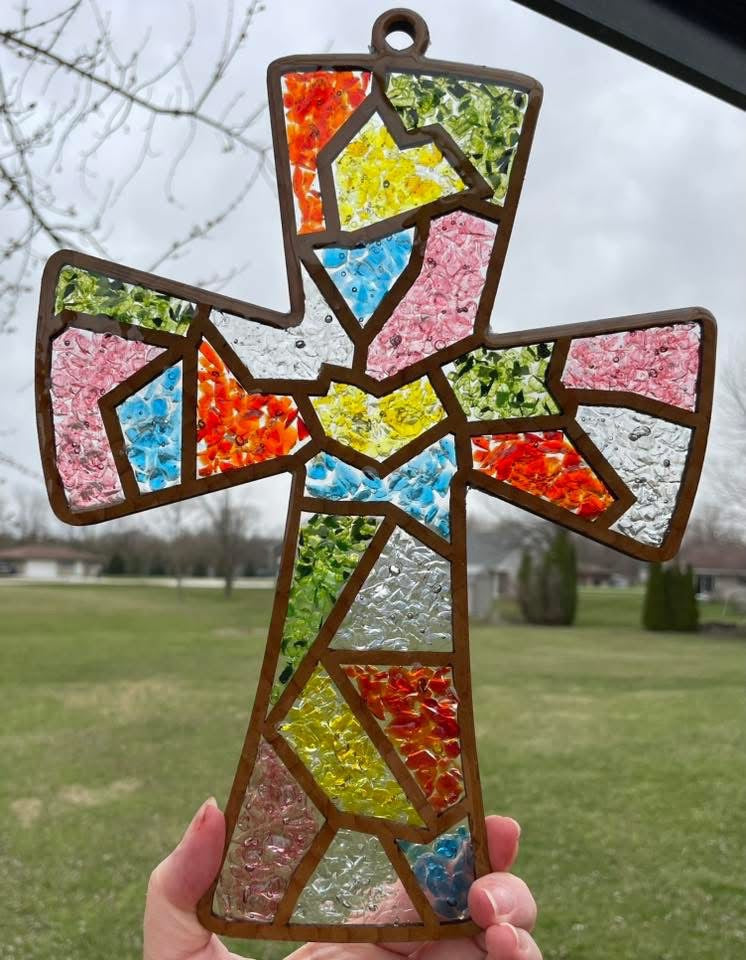 DIY Cross Crushed Glass Suncatcher