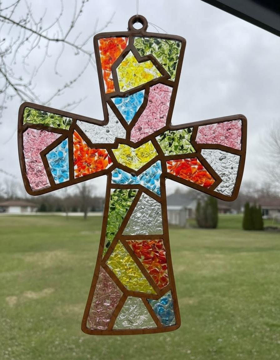 DIY Cross Crushed Glass Suncatcher