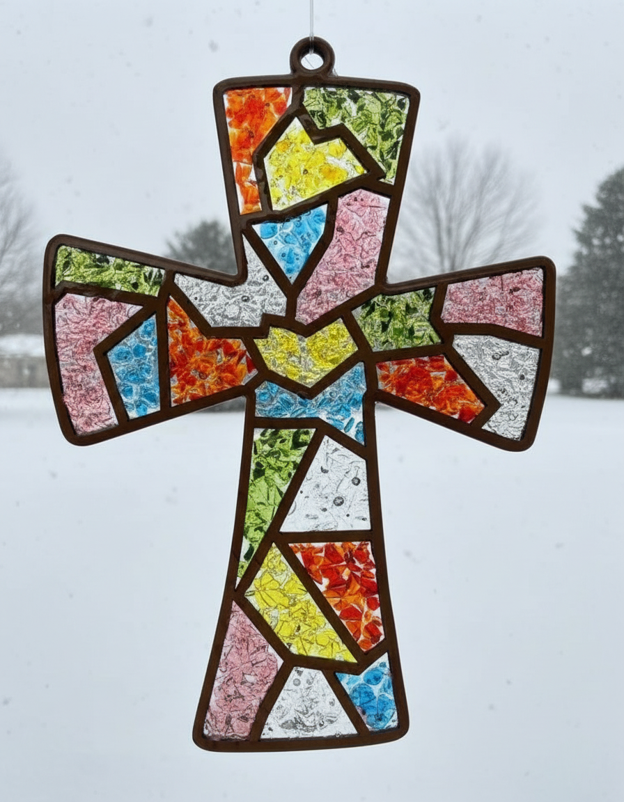DIY Cross Crushed Glass Suncatcher