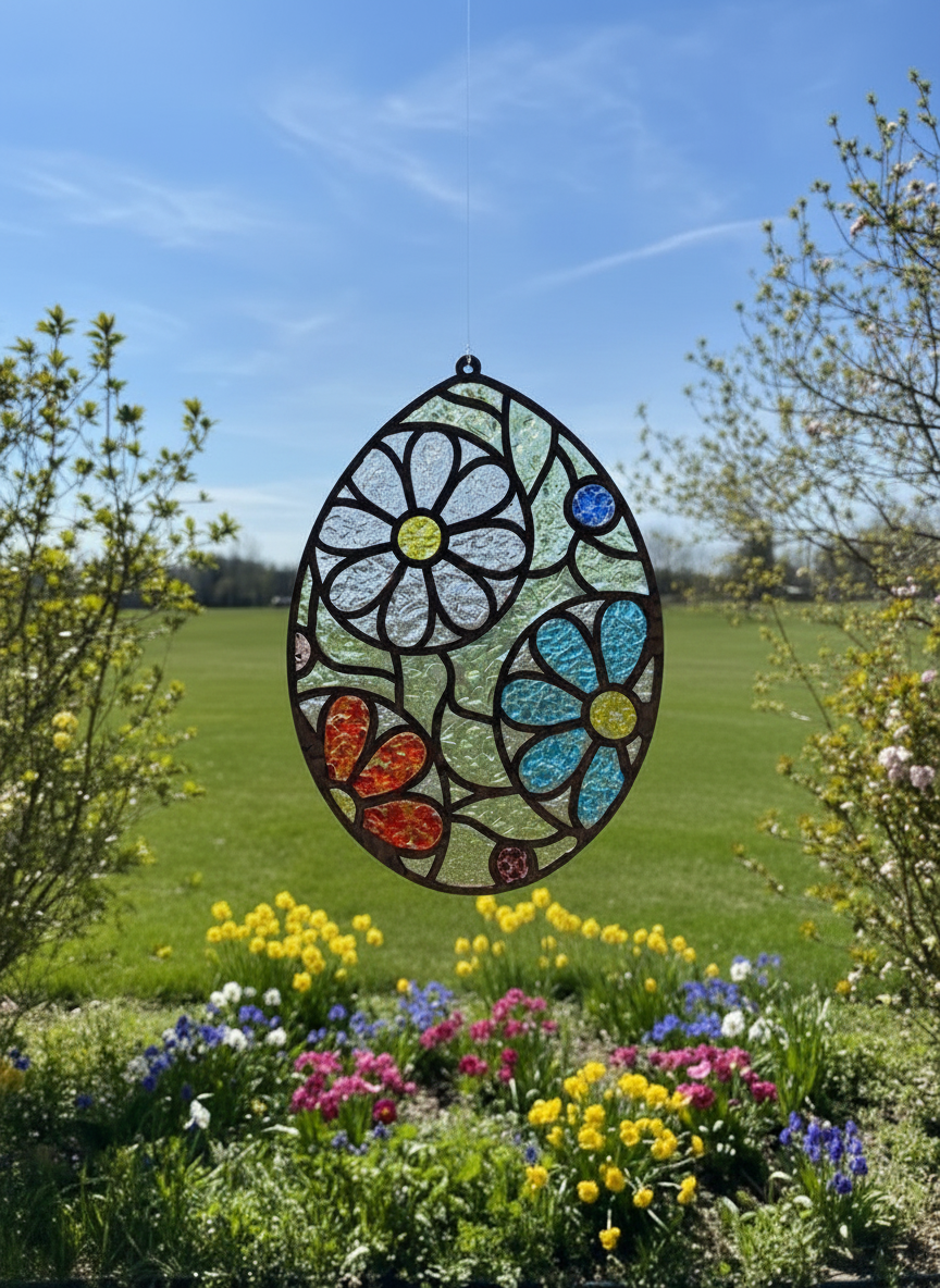DIY Easter Egg Crushed Glass Suncatcher