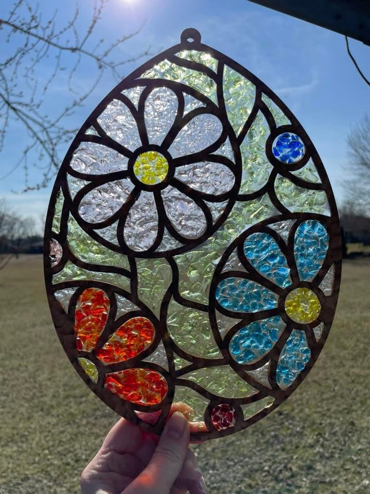 DIY Easter Egg Crushed Glass Suncatcher