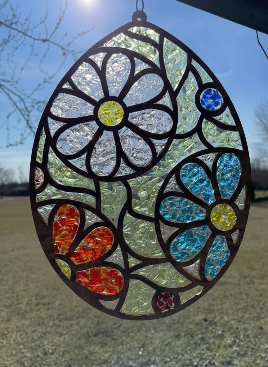 DIY Easter Egg Crushed Glass Suncatcher