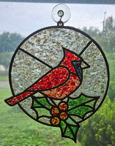 DIY Cardinal Crushed Glass Suncatcher