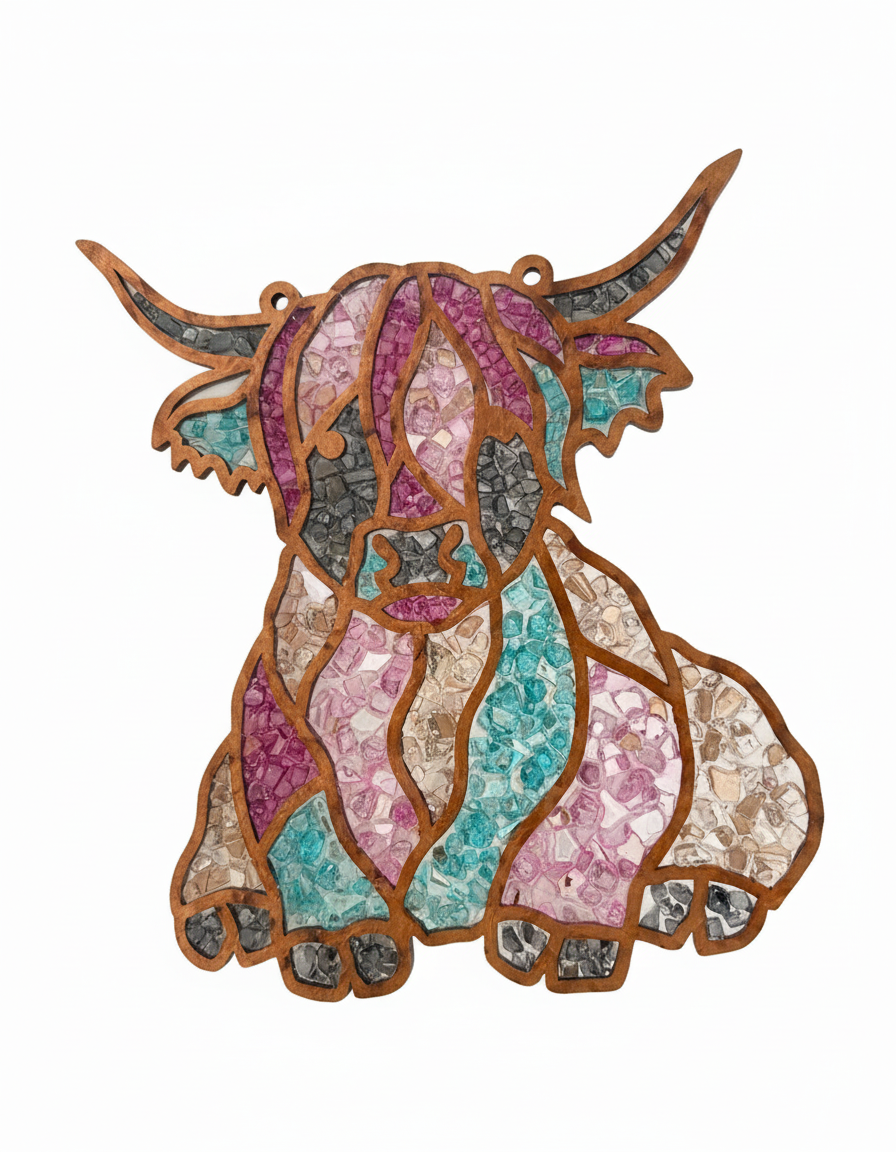 DIY Highland Cow Crushed Glass Suncatcher