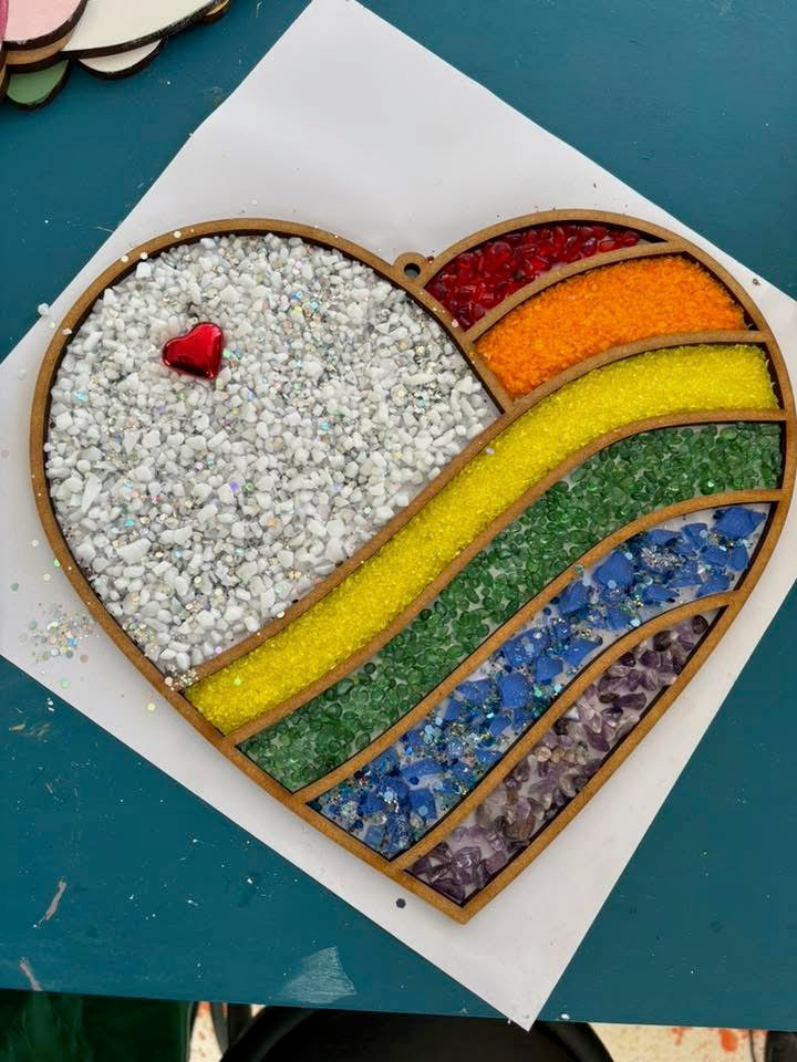 DIY Heart Crushed Glass Suncatcher