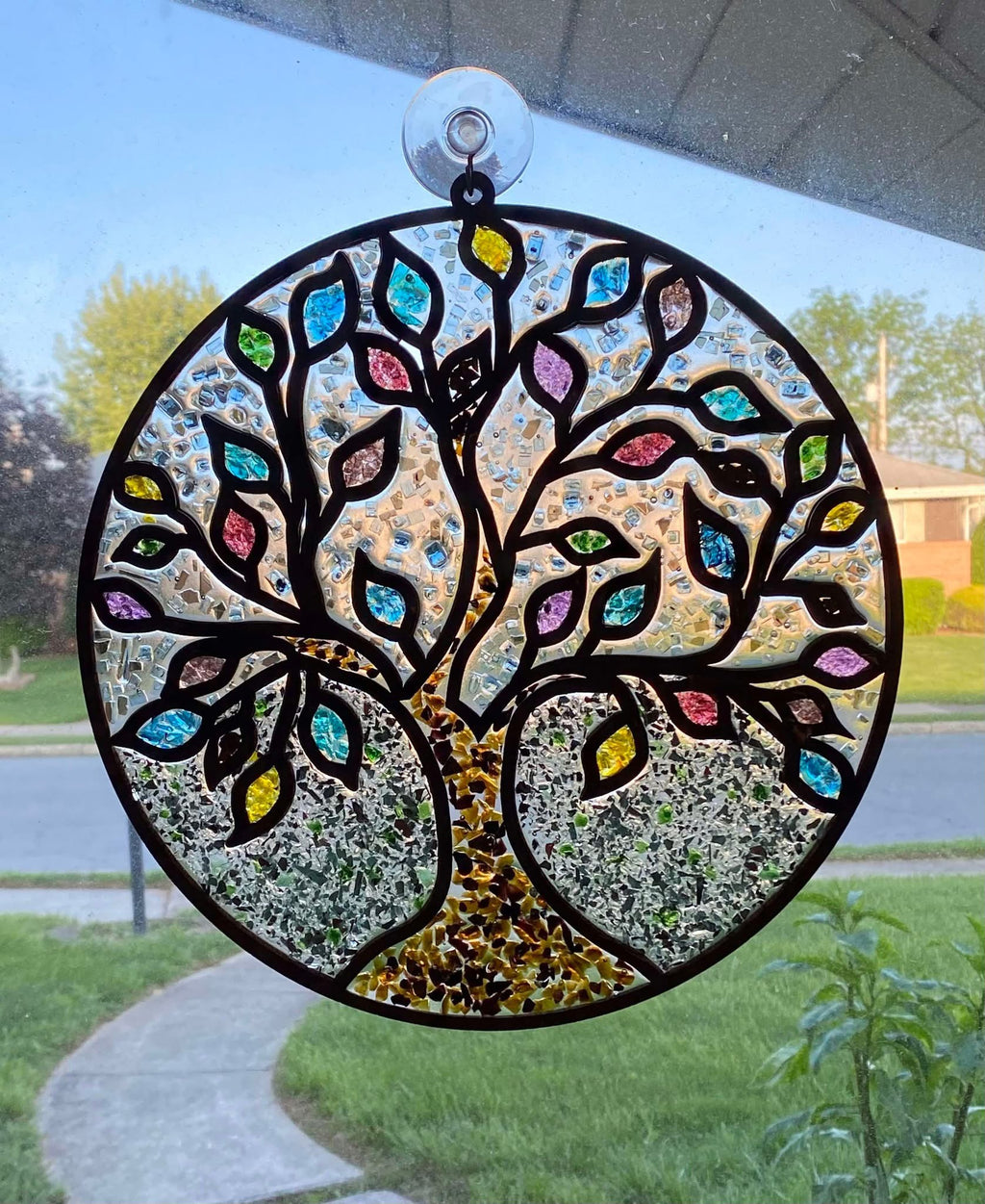 DIY Tree of Life Crushed Glass Suncatcher