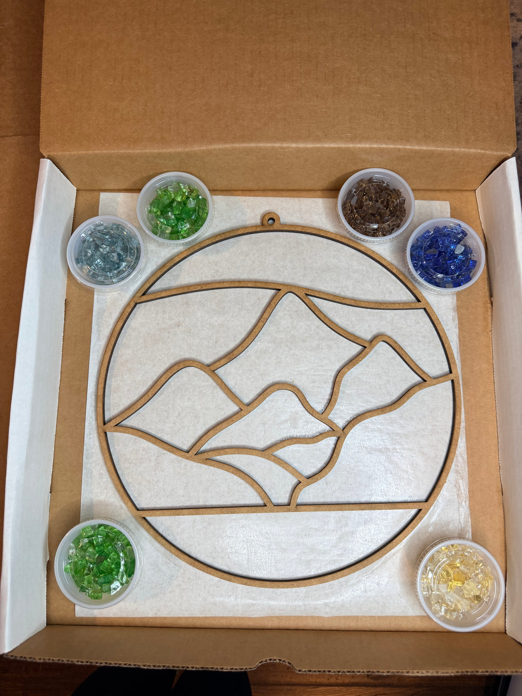 DIY Mountain Range Crushed Glass Suncatcher
