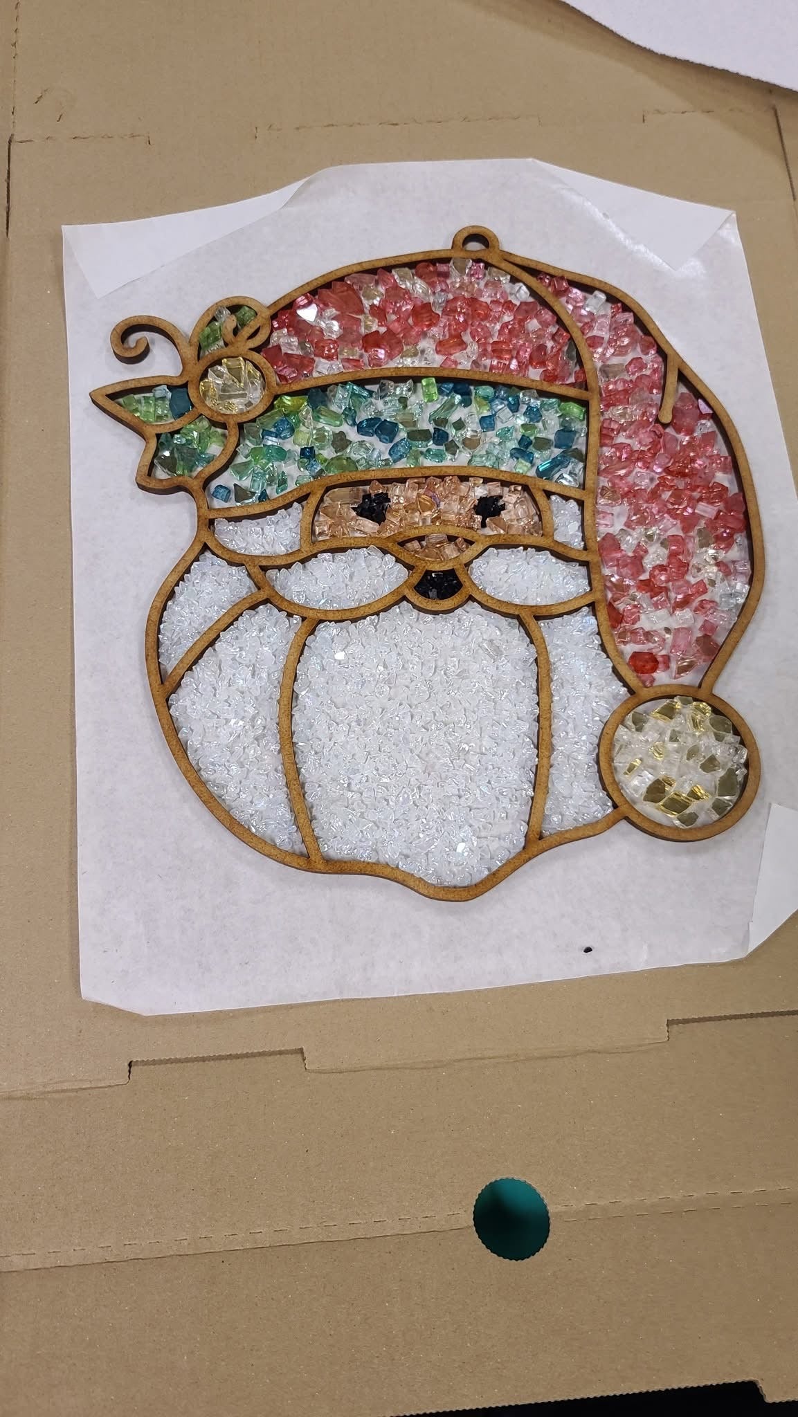 DIY Santa Head Crushed Glass Suncatcher