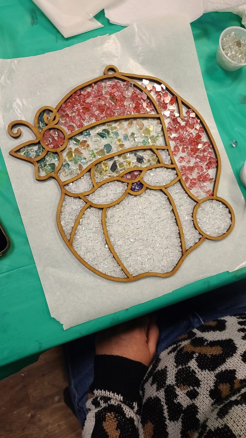 DIY Santa Head Crushed Glass Suncatcher