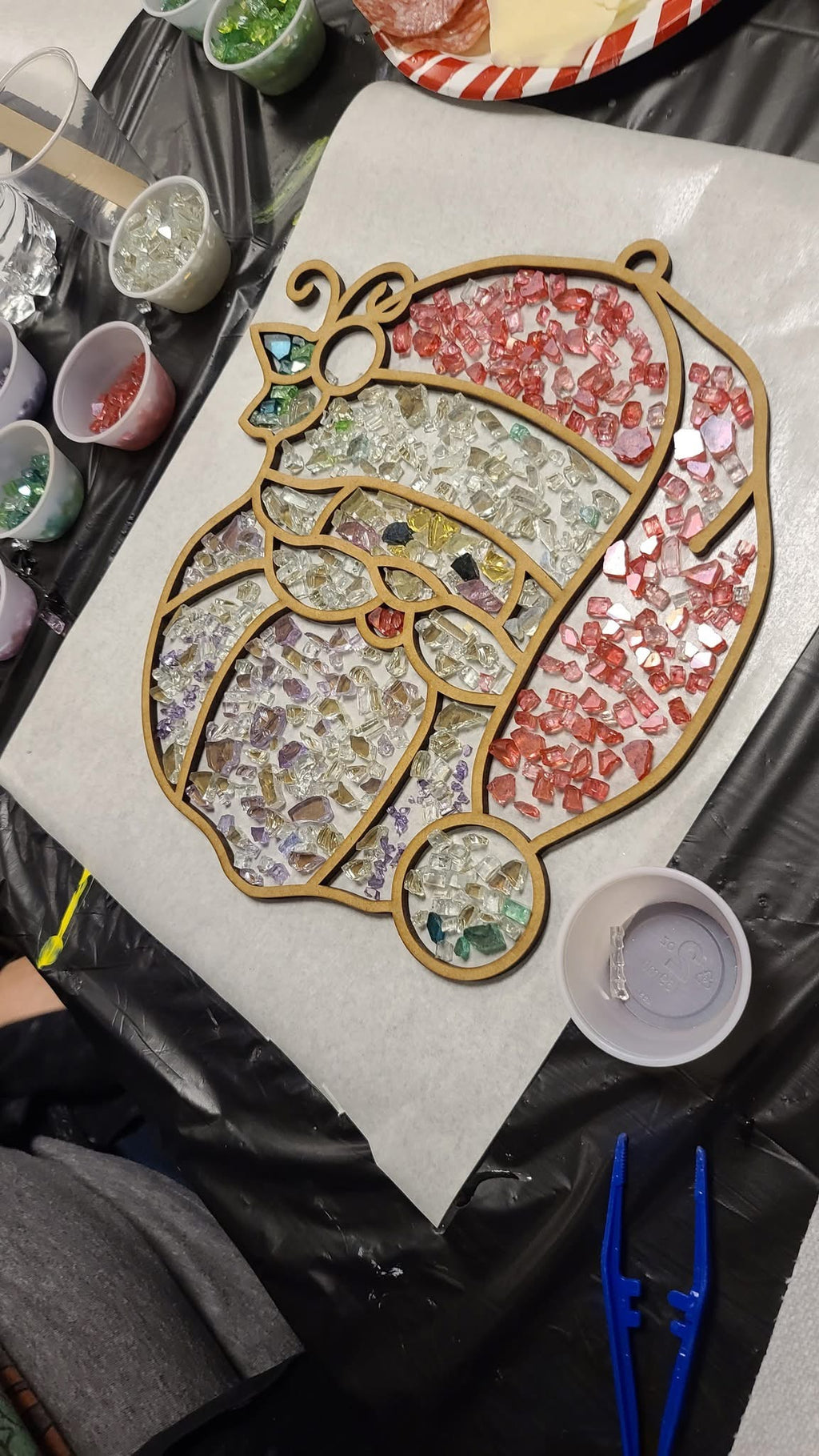 DIY Santa Head Crushed Glass Suncatcher