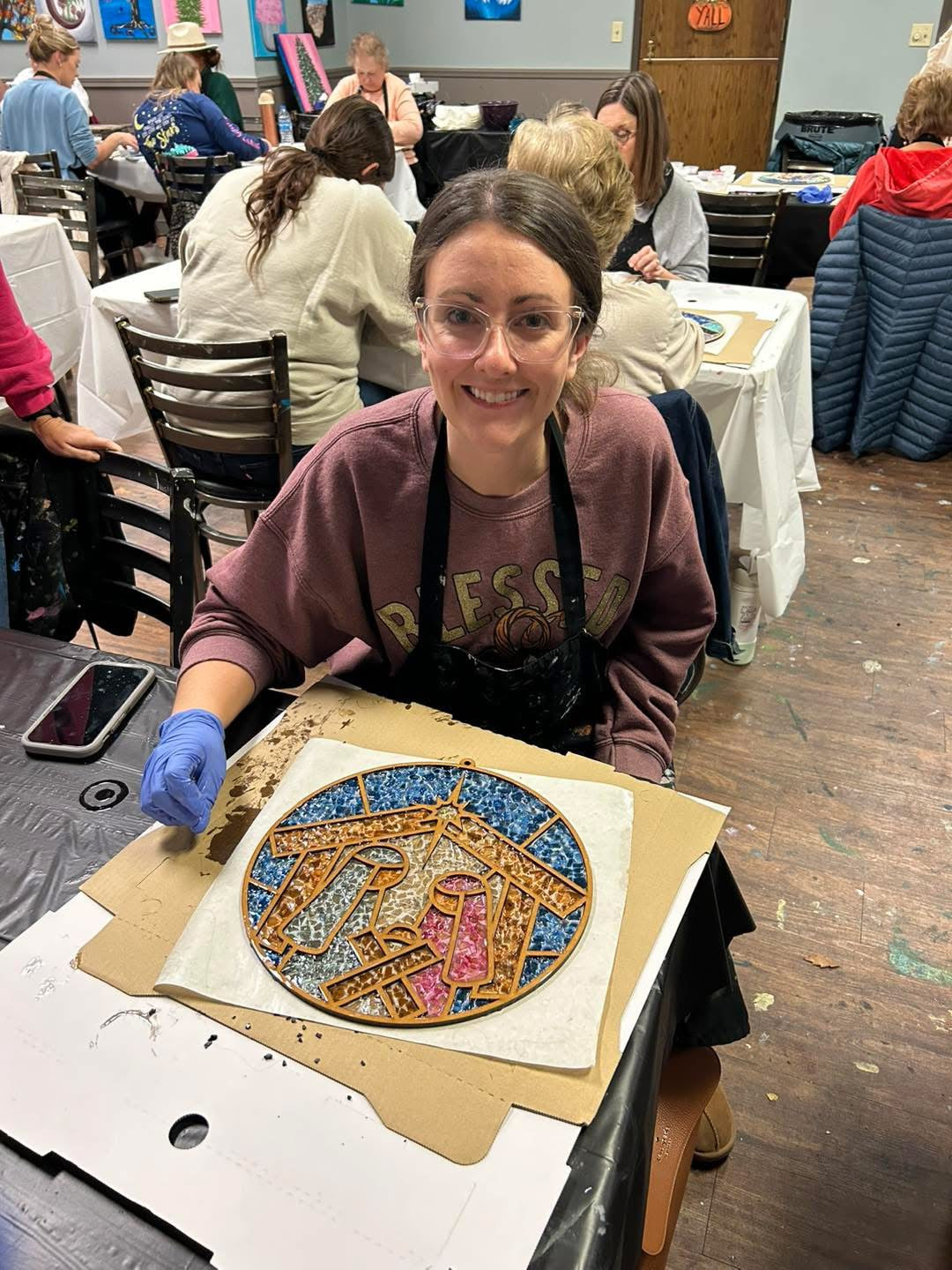 DIY Nativity Crushed Glass Suncatcher