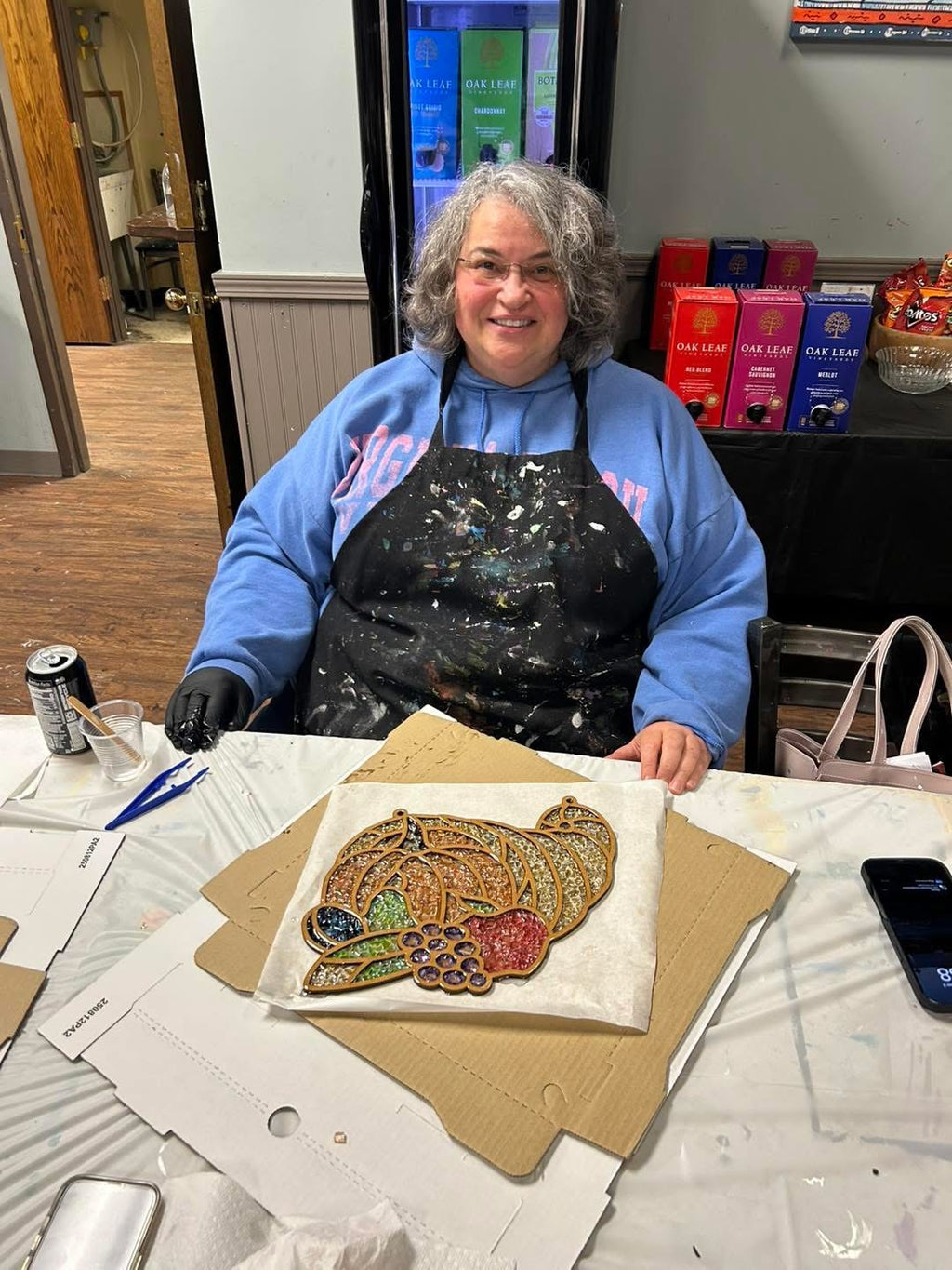 DIY Cornucopia Crushed Glass Suncatcher