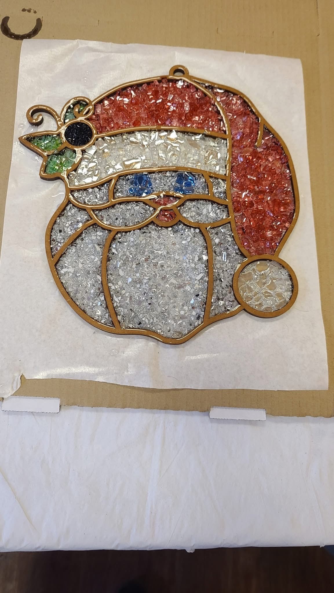 DIY Santa Head Crushed Glass Suncatcher