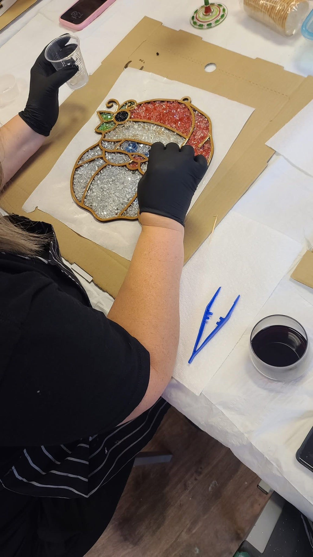 DIY Santa Head Crushed Glass Suncatcher