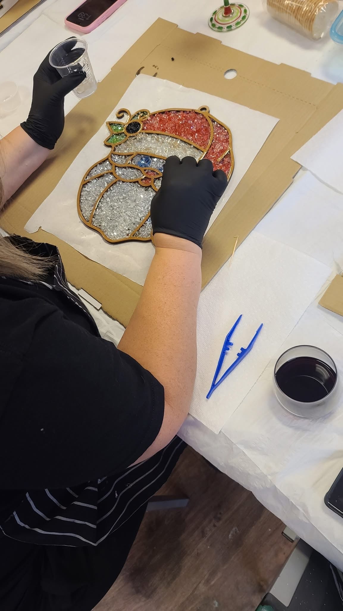 DIY Santa Head Crushed Glass Suncatcher