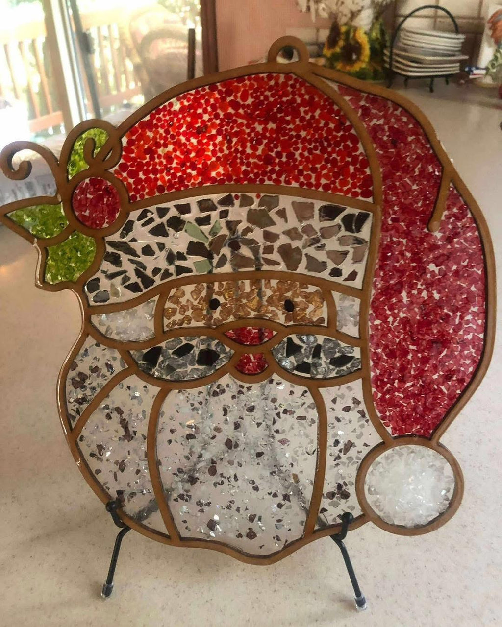 DIY Santa Head Crushed Glass Suncatcher