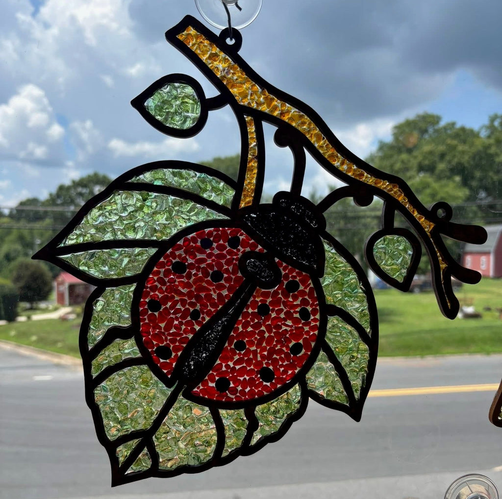 DIY Ladybug Crushed Glass Suncatcher