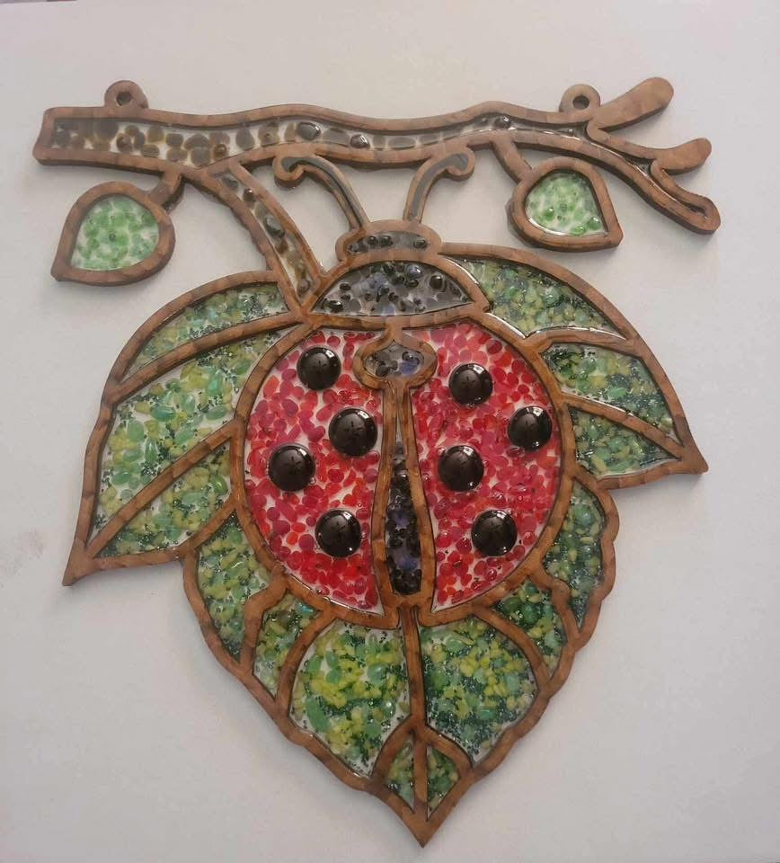 DIY Ladybug Crushed Glass Suncatcher