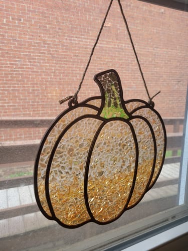 DIY Pumpkin Crushed Glass Suncatcher