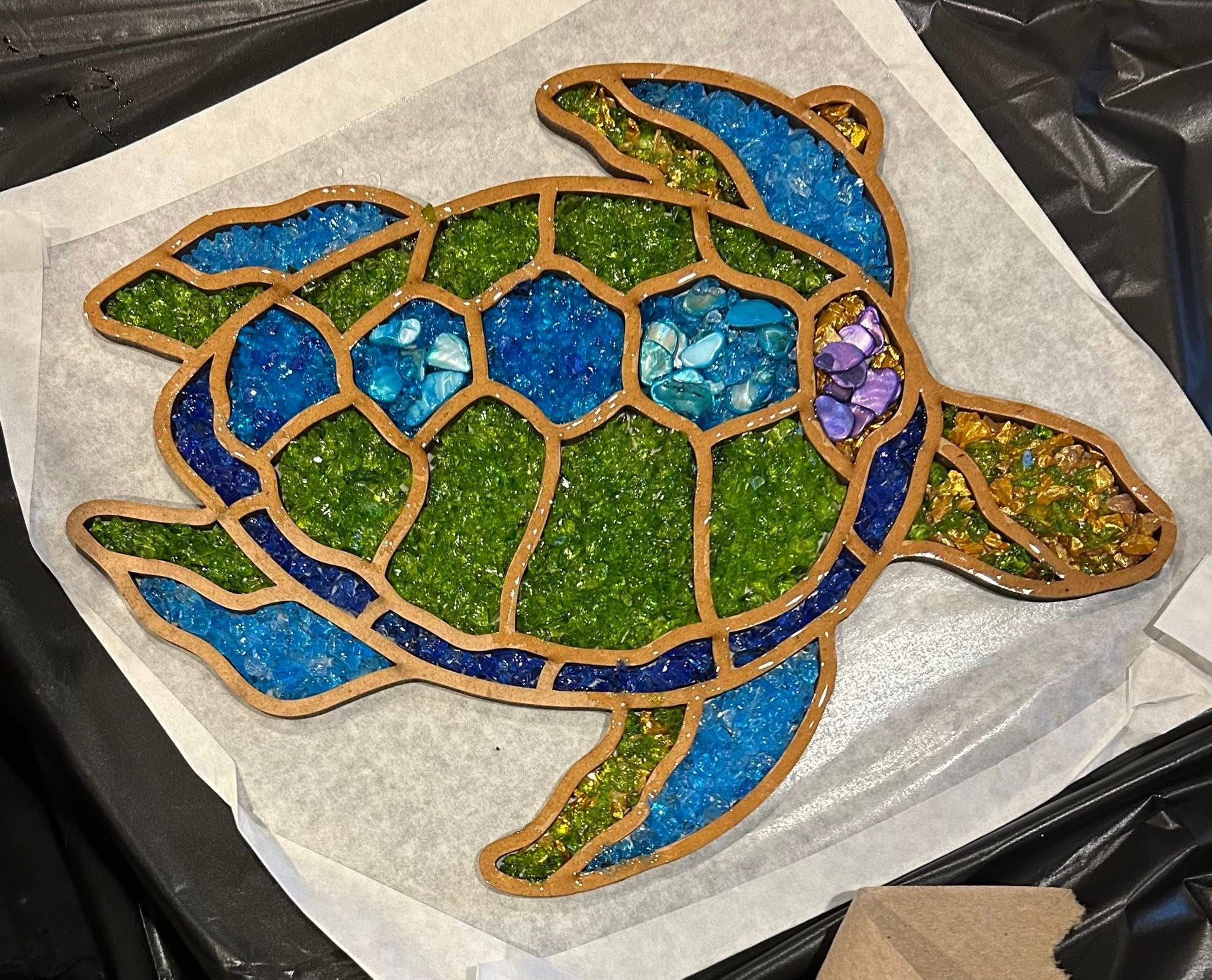DIY Sea Turtle Crushed Glass Suncatcher