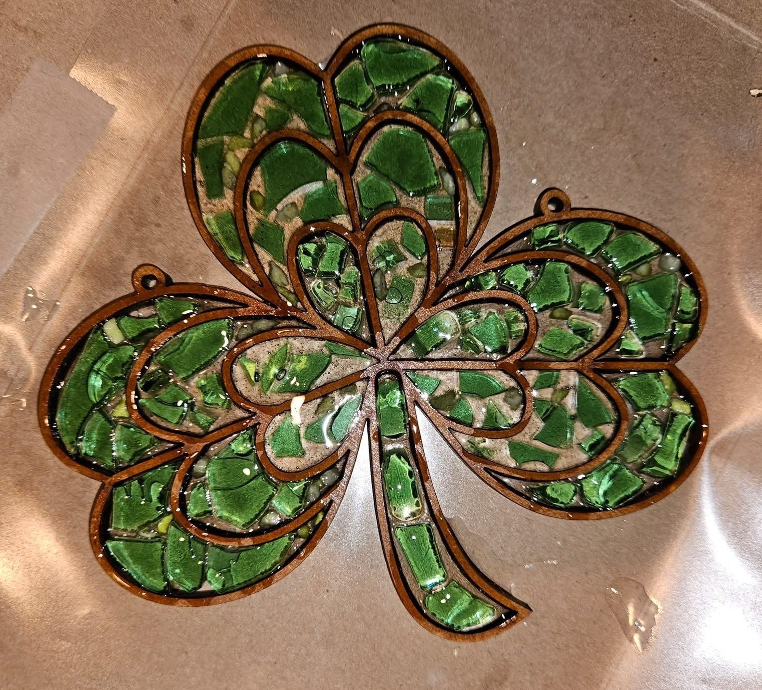 DIY Shamrock Crushed Glass Suncatcher