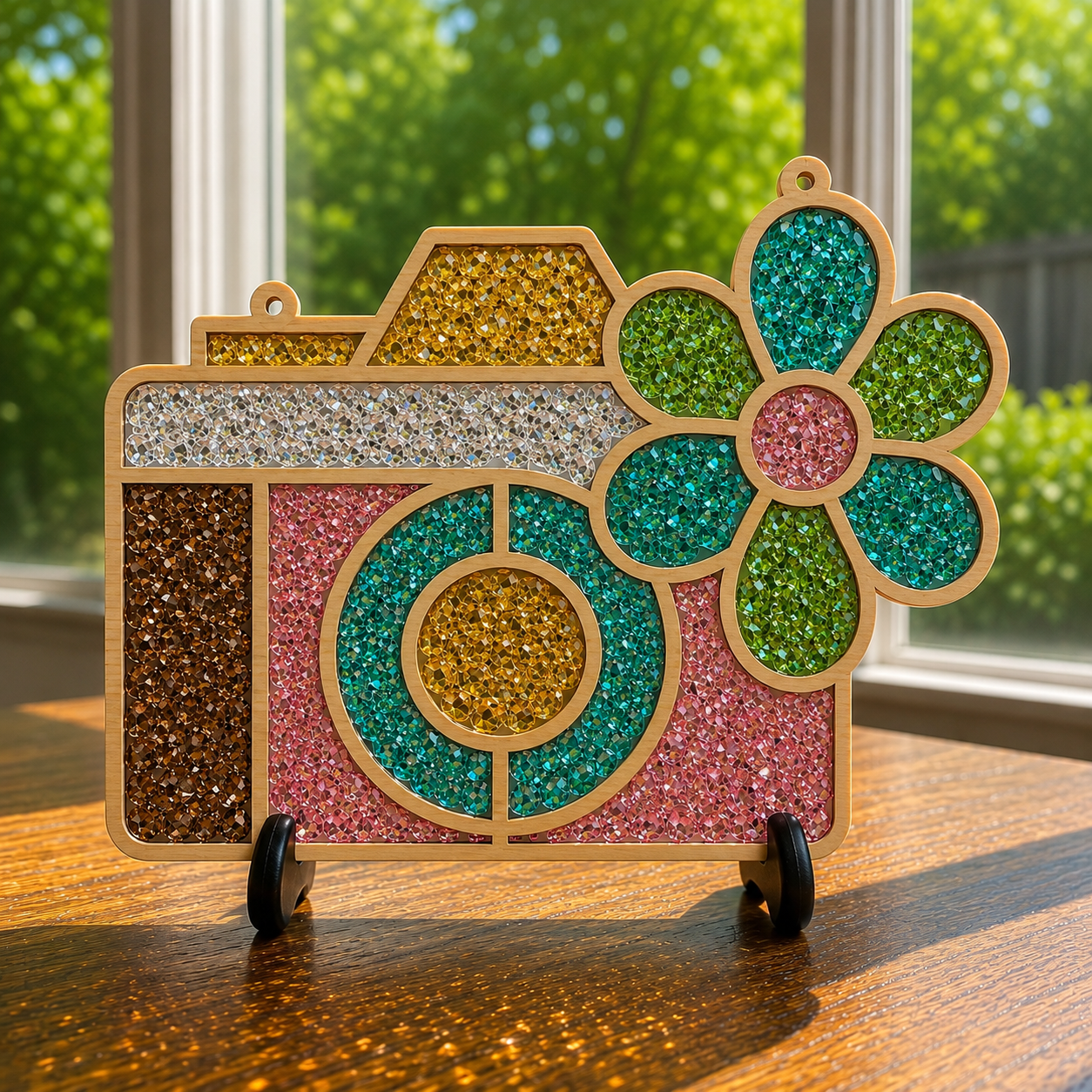 DIY Camera Crushed Glass Suncatcher
