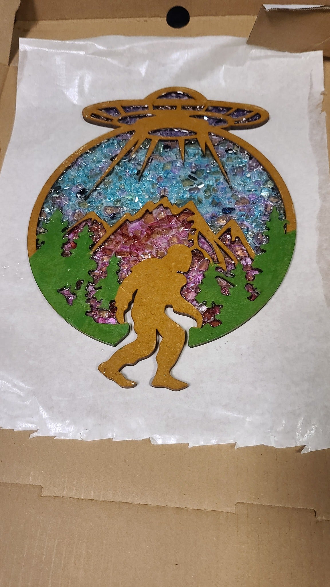 DIY Big Foot Crushed Glass Suncatcher