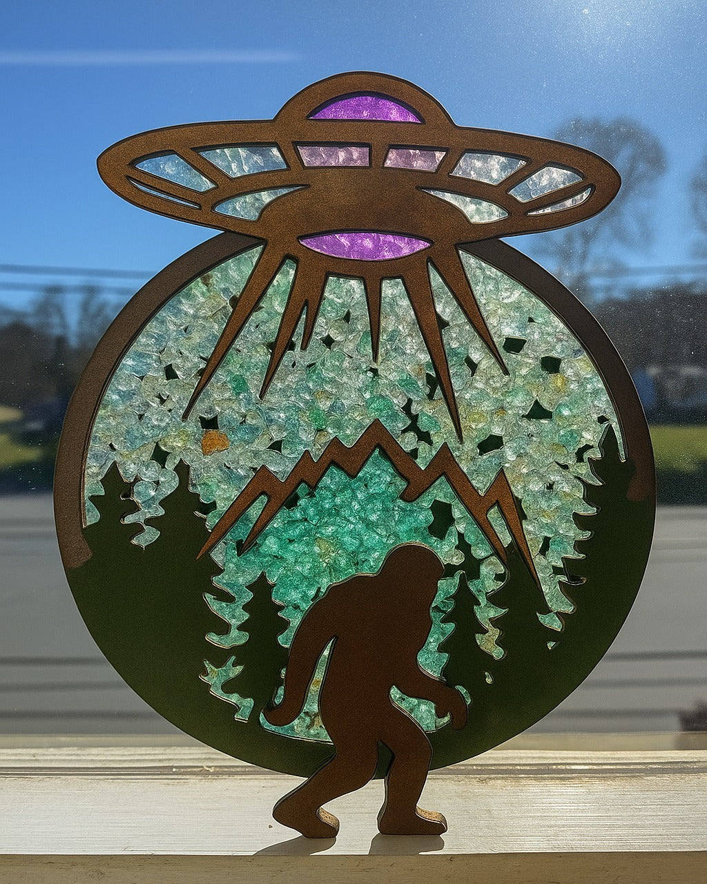 DIY Big Foot Crushed Glass Suncatcher