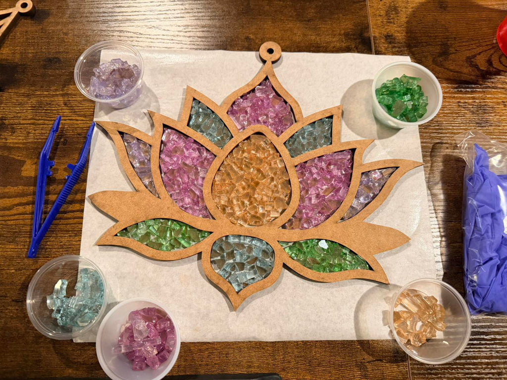 DIY Lotus Flower Crushed Glass Suncatcher