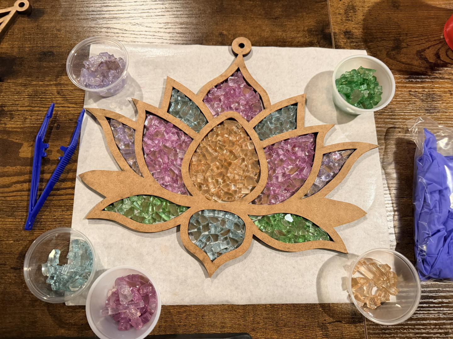 DIY Lotus Flower Crushed Glass Suncatcher