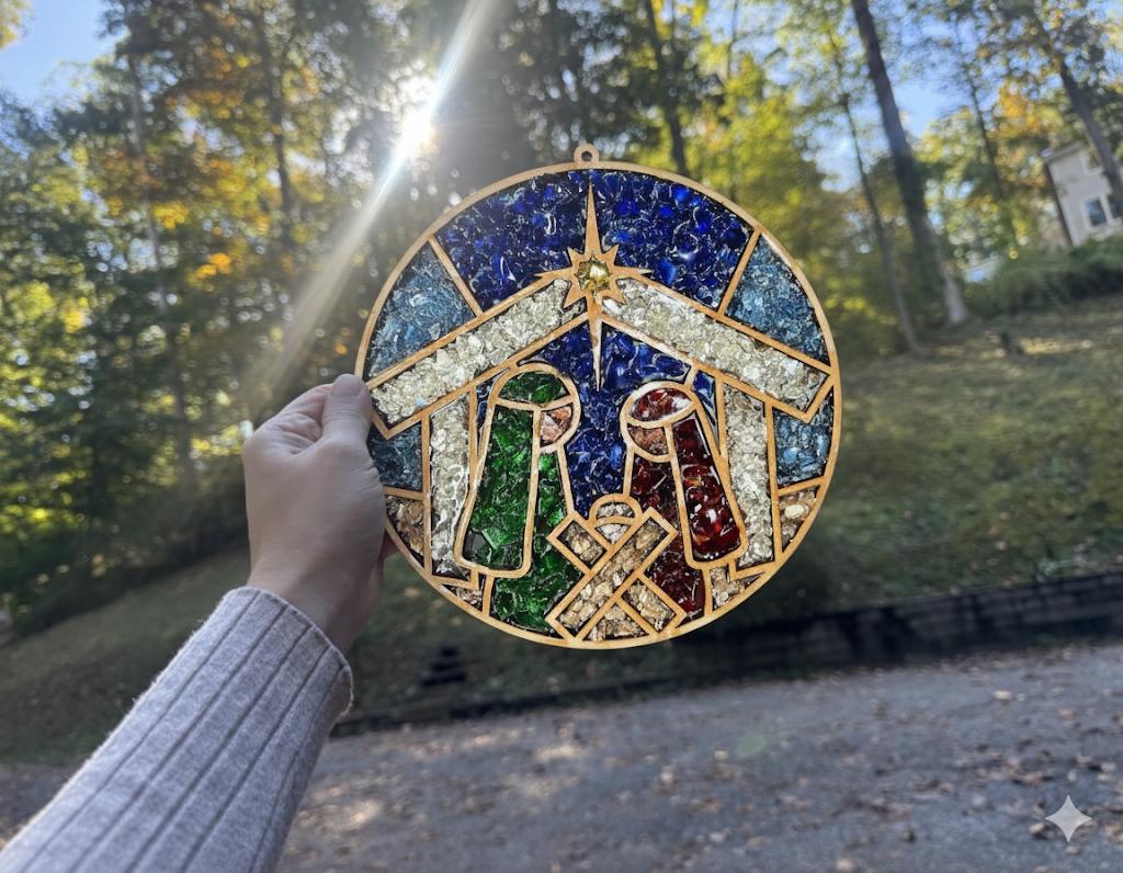 DIY Nativity Crushed Glass Suncatcher