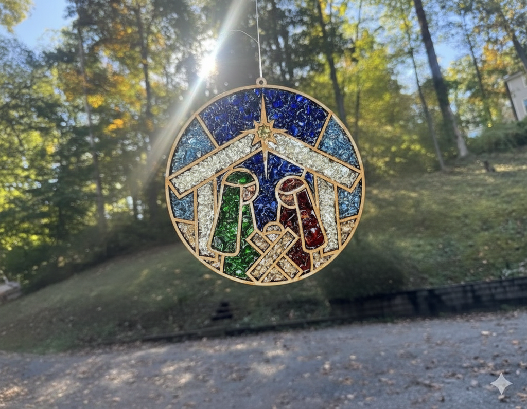 DIY Nativity Crushed Glass Suncatcher