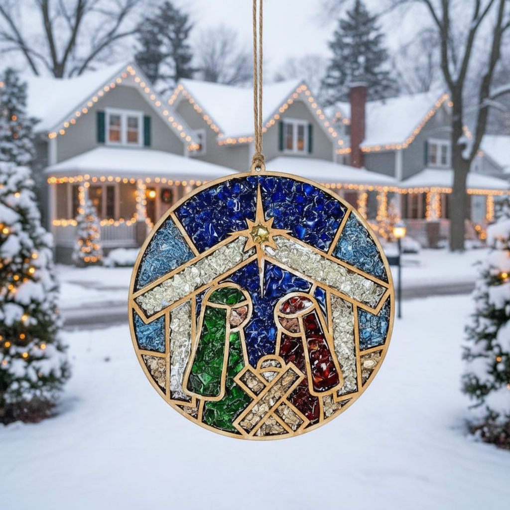 DIY Nativity Crushed Glass Suncatcher