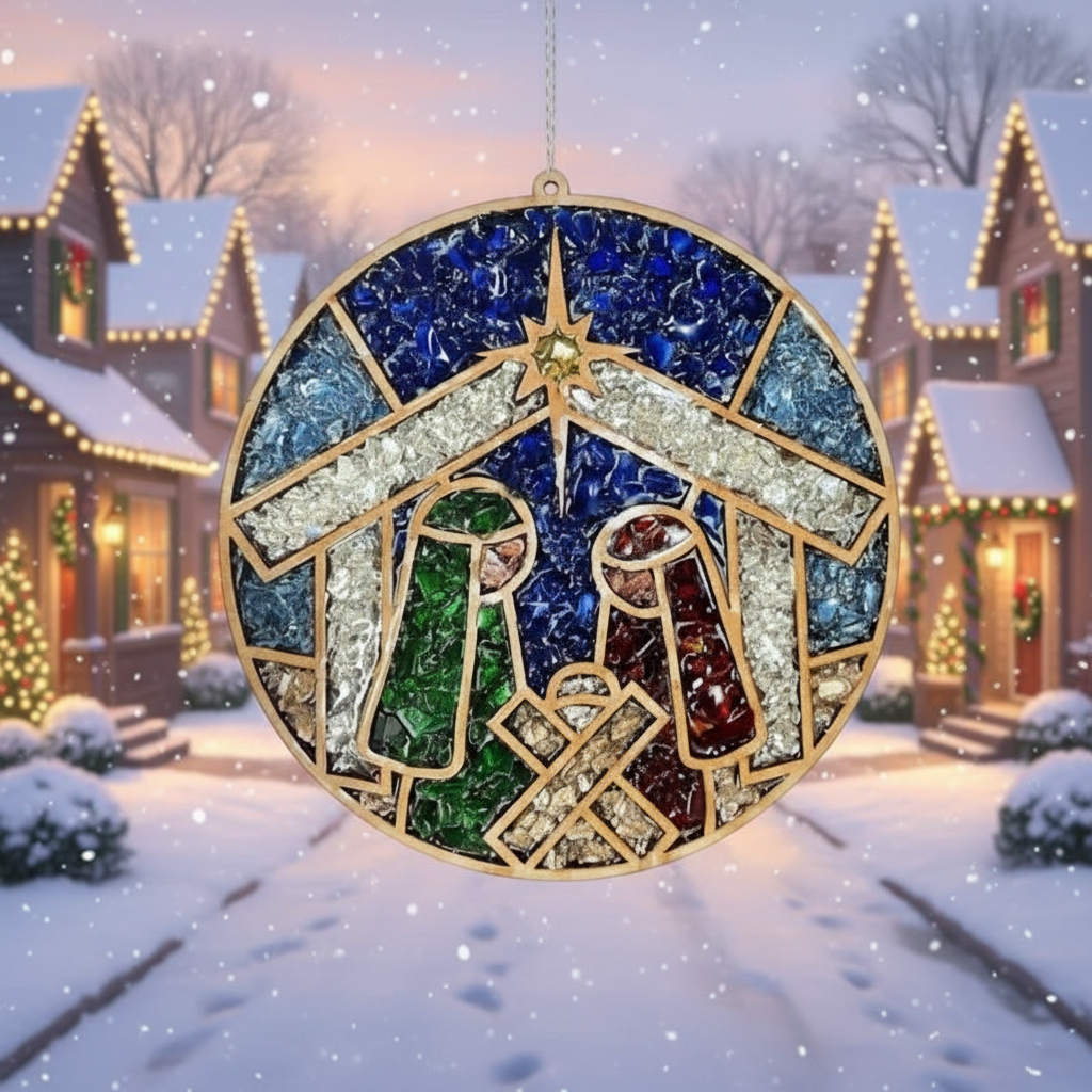 DIY Nativity Crushed Glass Suncatcher