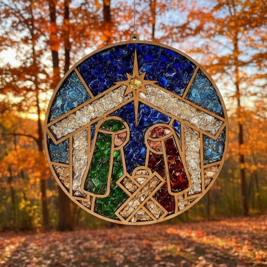 DIY Nativity Crushed Glass Suncatcher