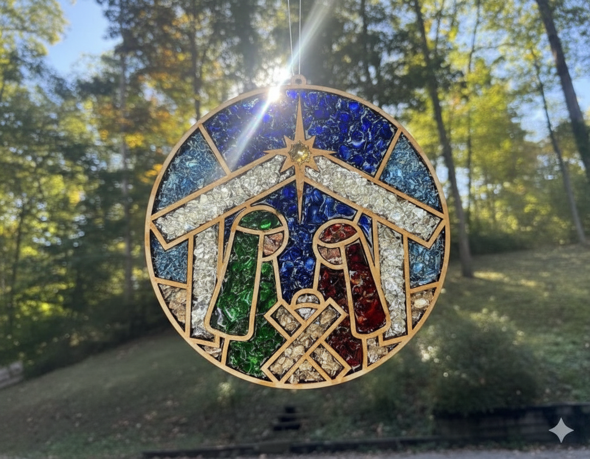 DIY Nativity Crushed Glass Suncatcher