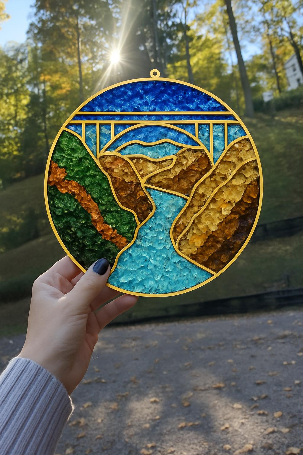 DIY New River Gorge WV Crushed Glass Suncatcher