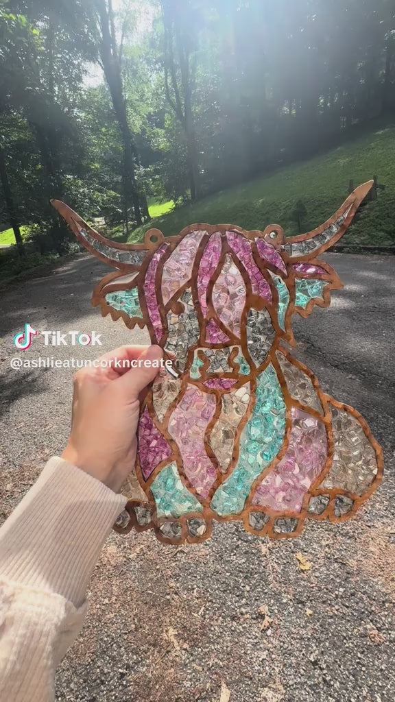 DIY Highland Cow Crushed Glass Suncatcher